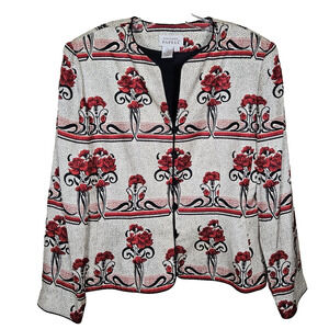 Vintage 90s Adrianna Papell Silk Jacket Plus Size 14 Floral Lined Formal Blazer